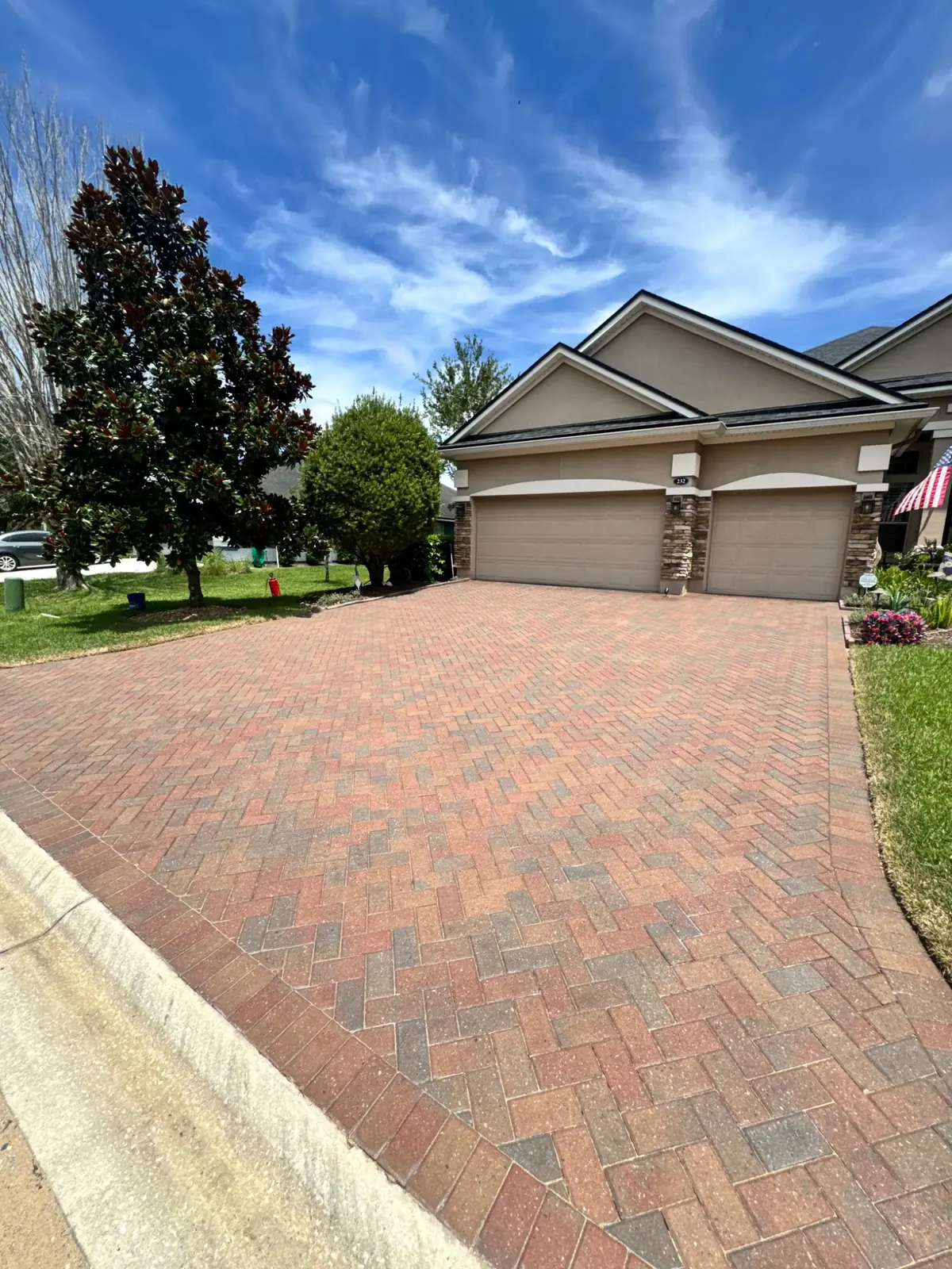Paver driveway cleaned and prepared for sealing